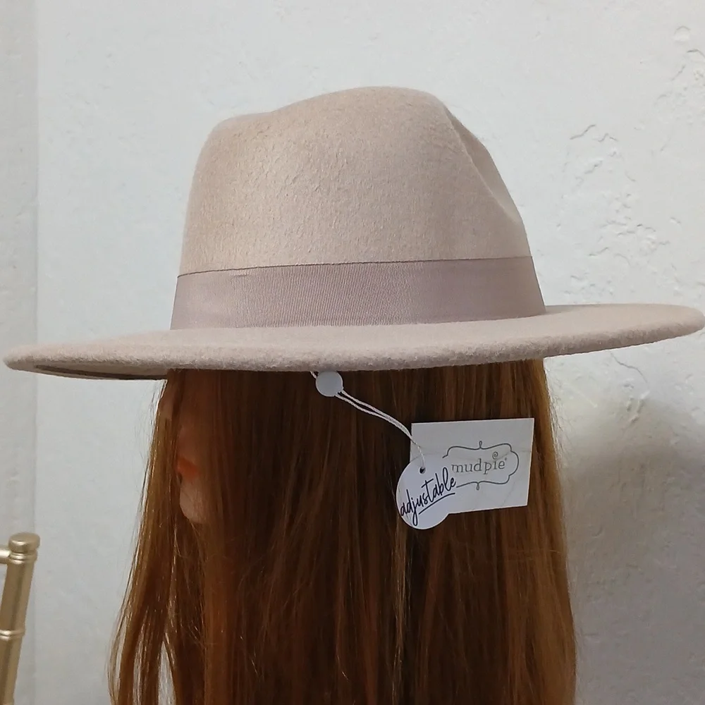SALE NWT Mud Pie grosgrain Women's Fedora Hat Taupe - Picture 3 of 4